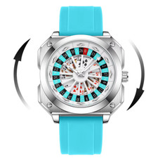 Men's Luxury Fashion Roulette Watch, Silicone Strap, Rotating Square Style Watch
