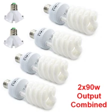 Fodoto 4pcs 45w or Splitted Into 2x90w 5500K Daylight CFL Bulbs for Photo/Video