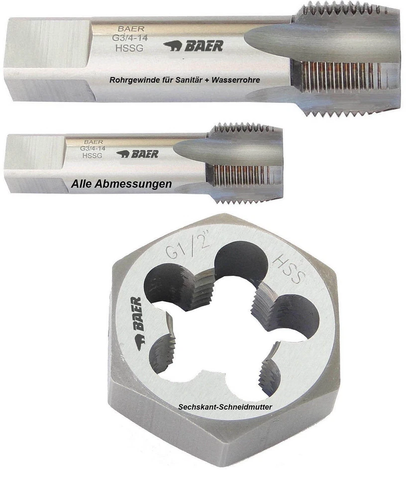 Gewindebohrer Baer HSS Gewindeschneider Zoll Schneidmutter G BSP Rohrgewinde