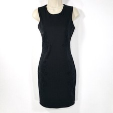 WAGGON PARIS Beaded Little Black Dress Sz M Wool Sheath Fairy Glitter Stretch