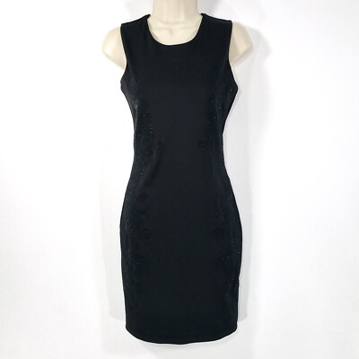 WAGGON PARIS  Beaded  Little Black Dress Sz M  Wool Sheath Fairy Glitter Stretch