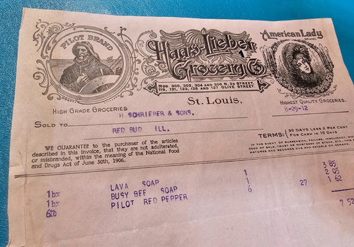 Antique  Ephemera Letterhead Billhead HAAS- LIEBER GROCERY CO ST LOUIS 8/29 1912