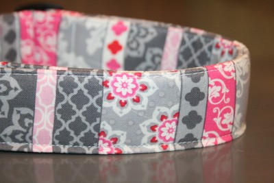 grey and pink dog collar
