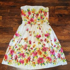 After Six Sample Satin Strapless Floral Dress Pink and Yellow Blooms Size 10