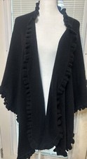 Women  s Wrap Around Shawl Black With Frill All Around