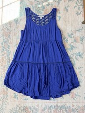 American Eagle Outfitters Blue Lace Sleeveless Trapeze Short Scoop Neck Dress XS