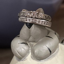 White Gold Diamond Engagement Ring and Wedding Band Set, Size 7