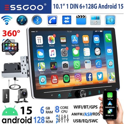 DAB+ Android15 6+128G 1 DIN Autoradio Carplay GPS RDS BT 360° Drehbar Bildschirm