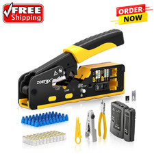 Cat7 RJ45 Crimping Tool, Cat 7 Cat6 Cat5 Pass through Ethernet Crimping Tool Kit