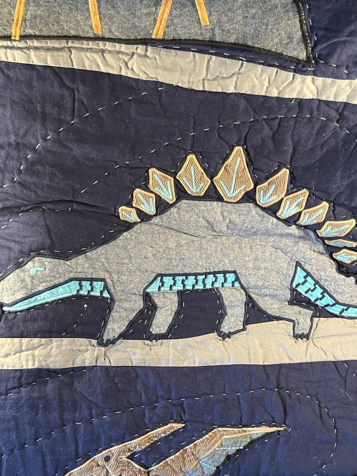 Pottery Barn Kids Warren Dinosaur TWIN Quilt 86” x 68” Boys Blue New Other NICE!