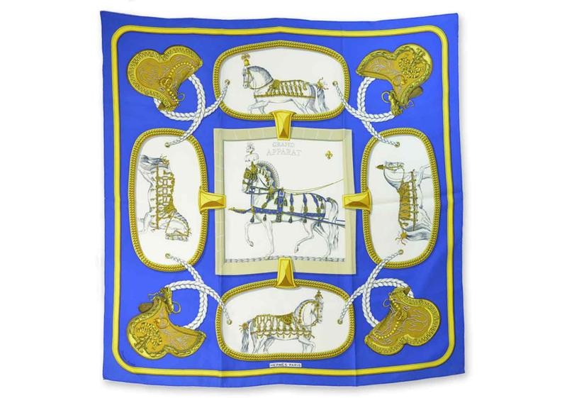 Hermes Grand Apparat Silk Scarf 88cm Authentic Pre-Owned Multiple Colors