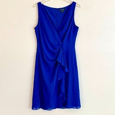 Lauren Ralph Lauren Royal Blue Ruffle Midi Dress Size 10 Garden Party Preppy