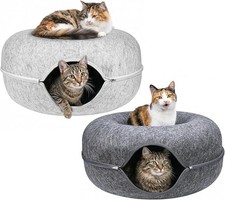 Large Felt Cat Cave Bed Tunnel Donut Washable Cat Bed For Big Cats up to 45 lbs