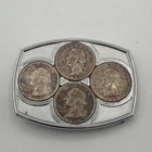 4 Washington 90% Silver Quarters 1951 1952 1953 1956 On Belt Buckle READ
