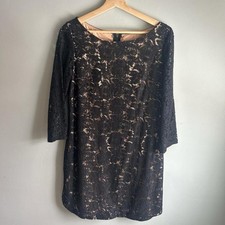 New Womens Vince Camuto Black Floral Lace Tan Sheath Side Slit Dress Size 12