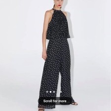 Zara black and white polkadot open back jumpsuit