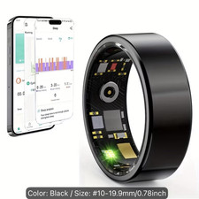 Smart Ring Activity Tracker Sleep/Heart Rate/SpO2 IP68 Black Size 10