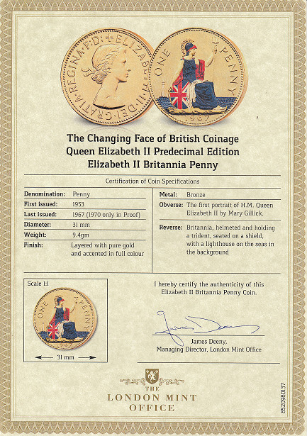 1961 to 1967 One Penny 7 coins Changing Face of British Coins/Certificate-61674a