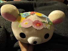 Large San-X Korilakkuma Crown Laydown 16" Plush with Colorful Flowers GS4539 NWT