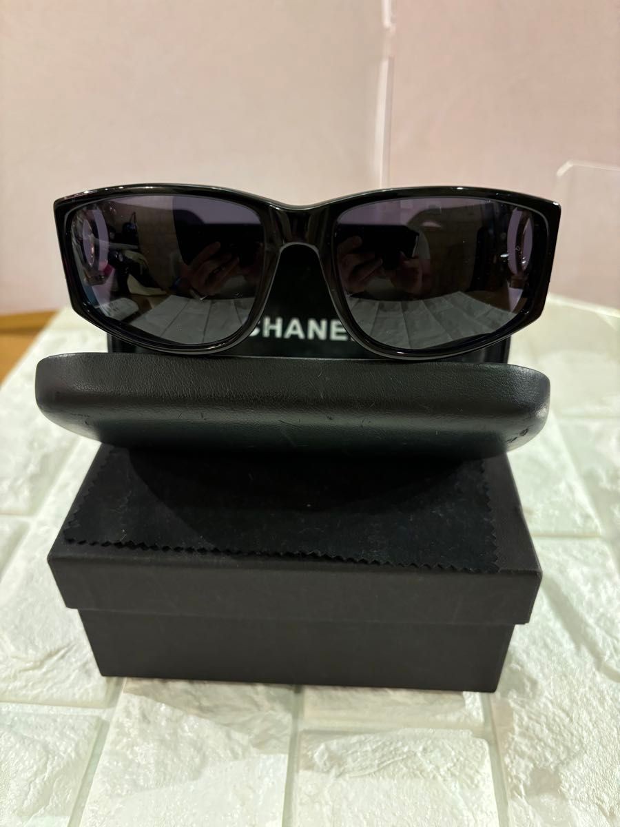 Chanel Vintage Coco Mark Black Self Frame Sunglasses for Women