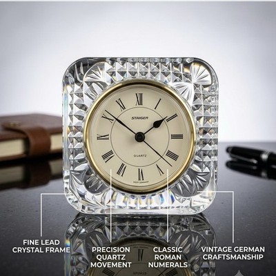 Vintage Staiger West Germany Quartz Lead Crystal Desk Clock Square Roman Numeral