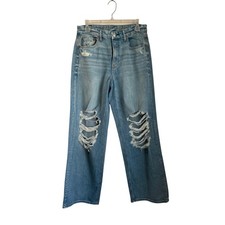 American Eagle Curvy Super High Rise Baggy Straight Jeans Sz 8