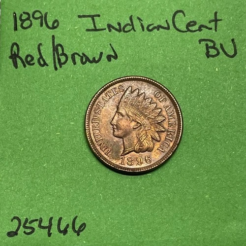 1896  Indian Head Cent / Penny 1c BU Uncirculated Mint State US Coin Red / Brown