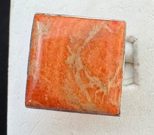 Square Orange Sponge Coral  Sterling Silver Ring Size 6.25