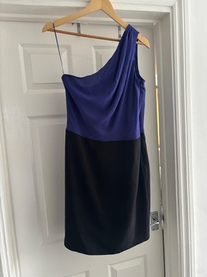 Ladies Size 14 Purple/Black Dress ESpirit Zip Party Evening One Shoulder Used GC