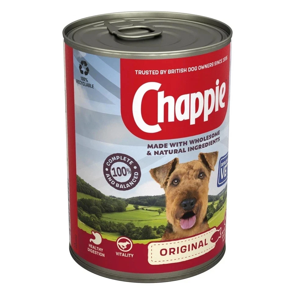 12 x 412g Chappie Adult Wet Dog Food Tins Original Dog Can