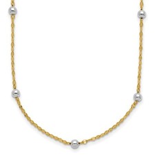 14K Two-tone Gold Polished Bead Fancy Station Necklace 17" 2.06gm