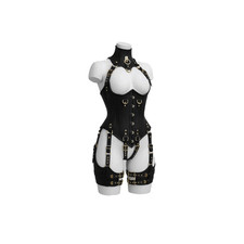 Black Suede Leather Overbust Corset   Steel Boned Lace-Up Bustier