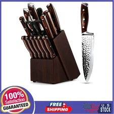 15-Piece Kitchen Knife Set with Block, Self-Sharpening, High Carbon Steel