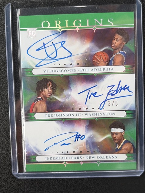 2025-26 Origins TRIPLE On-Card Auto /5 VJ EDGECOMBE, Tre Johnson, Jeremiah fear