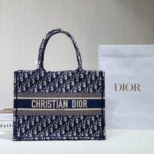 Auth Dior Book Tote Oblique Jacquard Navy Gold Tote Bag