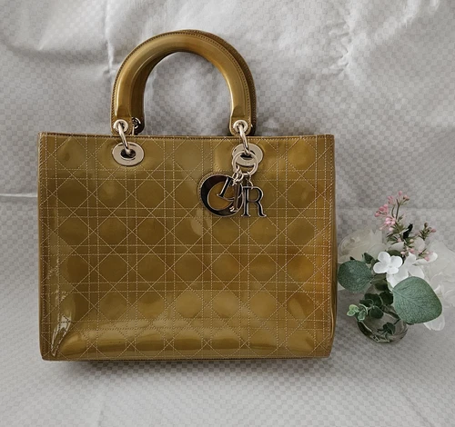 Sac à main luxe haut de gamme Christian Dior Cannage Lady Dior émail doré