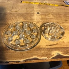 2 Vintage Clear Glass Flower Frogs 5" 16 hole 3." 11 hole Flower Frog