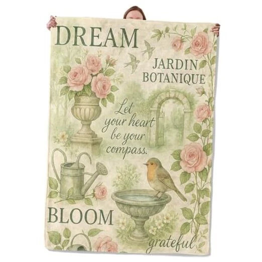 French Garden Bird and Floral Blanket Gifts for Women Adults, Soft Warm