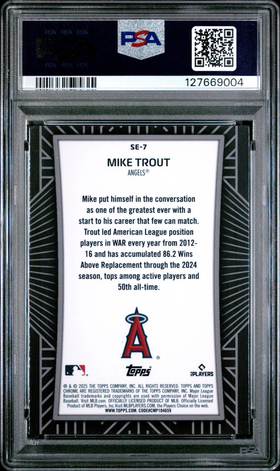 Mike Trout - Shadow Etch - 2025 Topps Chrome #SE-7 Los Angeles Angels SP PSA 9 view 2