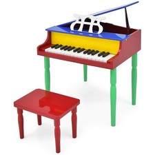 30-Key Classic Baby Grand Piano Toddler Toy Wood w/ Bench  Music Rack Colorful