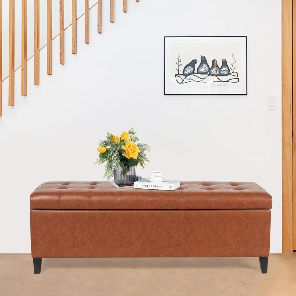 Banco otomano de almacenamiento superior elevador rectangular de 51 pulgadas en tela acolchada tapizada... Foto 2 de 4