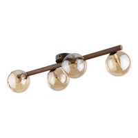 Deckenleuchte BüRo Holz Glas Nuss Bernstein G9 L:65 Cm Deckenlampe 4-Flammig