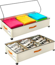Under Bed Storage with Wheels, Rolling Storage Containers with Clear Lid and Han