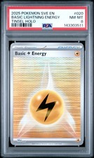 2025 POKEMON SVE EN-BASIC ENERGIES TINSEL HOLO #020 BASIC LIGHTNING ENERGY PSA 8