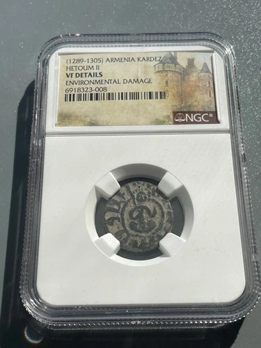 ARMENIA 1289-1305 AD Hetoum II Kardez Knights Crusaders Coin RARE NGC VF Detail