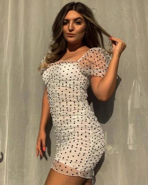 H&M Drapeado Tul Vestido Negro Blanco de Topos Puff Manga Mini 12 14 8 10 42 - Imagen 2 de 4