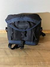 Quantaray camera bag, black and blue with shoulder strap,