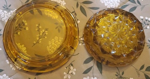 Lot Of 2 Vintage MCM Ashtrays Heavy Amber Glass Orange Rootbeer 60's! - Picture 2 of 2