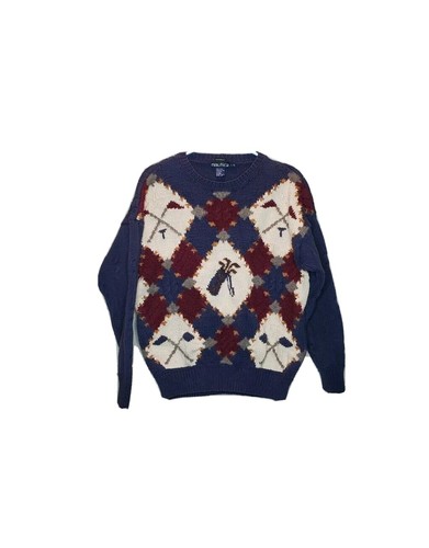 Vintage Nautica Handknit Golf Themed 