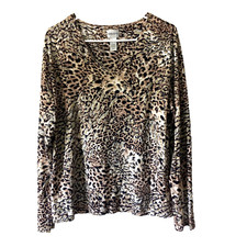 Chico's Pullover Top Shirt Women's Size 3 Black Brown Animal Print V-Neck Glam